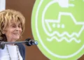 Charlotte Knobloch speaks at the christening of the new electric motorboat, Sept. 2026.