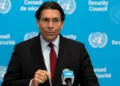 Danny Danon, Israel's ambassador to the United Nations, briefs reporters at U.N. headquarters, in New York City, July 28, 2026. Credit: Mark Garten/UN Photo.