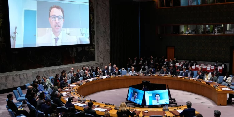 Dario Amodei, director ejecutivo de Anthropic, interviene a distancia ante el Consejo de Seguridad de la ONU sobre inteligencia artificial el 23 de septiembre de 2026.
