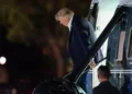 President Donald Trump steps off from Marine One upon his arrival at the Ellipse just outside of the White House, September 13, 2026, in Washington. (AP Photo/Jose Luis Magana)