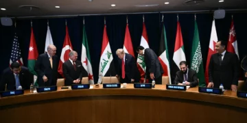US President Donald Trump attends a Gulf Cooperation Council multilateral meeting with Middle Eastern leaders during the United Nations General Assembly in New York.