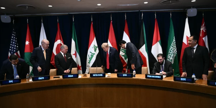 US President Donald Trump attends a Gulf Cooperation Council multilateral meeting with Middle Eastern leaders during the United Nations General Assembly in New York.