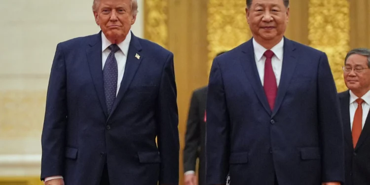 Donald Trump y Xi Jinping llegan a una cena de Estado en el Gran Salón del Pueblo de Beijing, China, el 14 de mayo de 2026.