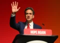 Britain’s Foreign Secretary Ed Miliband gestures as he arrives to deliver a speech on the second day of the annual Labour Party conference in Liverpool, north-west England, on September 28, 2026. (Oli SCARFF/AFP)