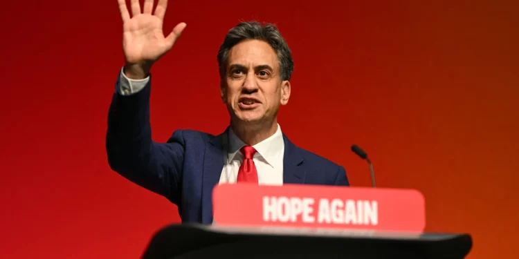 Britain’s Foreign Secretary Ed Miliband gestures as he arrives to deliver a speech on the second day of the annual Labour Party conference in Liverpool, north-west England, on September 28, 2026. (Oli SCARFF/AFP)