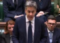 In this video grab taken from footage broadcast by the UK Parliamentary Recording Unit (PRU) via the Parliament TV website in the House of Commons on September 8, 2026, Britain’s Foreign Secretary Ed Miliband delivers a speech on an import ban of goods from West Bank settlements. (PRU/AFP)