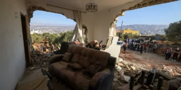 Palestinians inspect a family home destroyed by the IDF following a military operation after a wanted Palestinian man barricaded himself inside the house in the West Bank village of Aqraba, south of the city of Nablus on September 8, 2026. (JAAFAR ASHTIYEH/AFP)