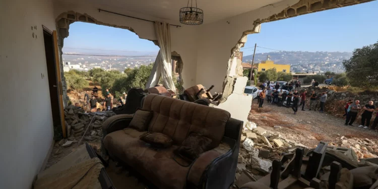 Palestinians inspect a family home destroyed by the IDF following a military operation after a wanted Palestinian man barricaded himself inside the house in the West Bank village of Aqraba, south of the city of Nablus on September 8, 2026. (JAAFAR ASHTIYEH/AFP)