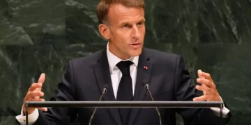 France’s President Emmanuel Macron speaks during the 81st session of the United Nations General Assembly at United Nations headquarters, September 22, 2026. (AP Photo/Seth Wenig)