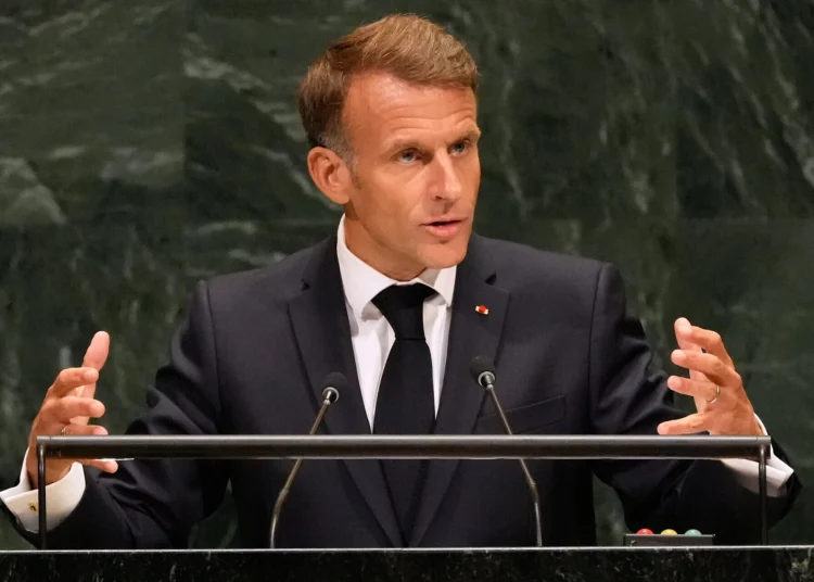 France’s President Emmanuel Macron speaks during the 81st session of the United Nations General Assembly at United Nations headquarters, September 22, 2026. (AP Photo/Seth Wenig)