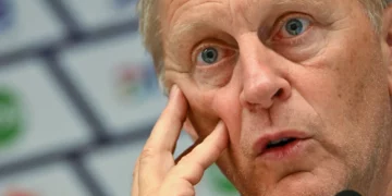 Ireland’s Icelandic head coach Heimir Hallgrimsson speaks during a press conference after the UEFA Nations League football match between Israel and Ireland in Debrecen, Hungary, on September 27, 2026. (Attila KISBENEDEK/AFP)