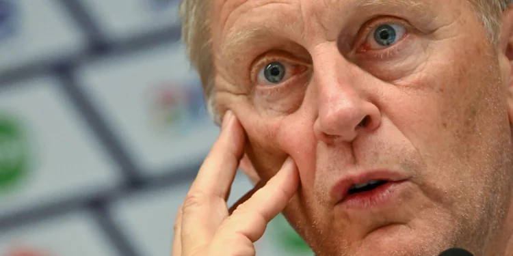 Ireland’s Icelandic head coach Heimir Hallgrimsson speaks during a press conference after the UEFA Nations League football match between Israel and Ireland in Debrecen, Hungary, on September 27, 2026. (Attila KISBENEDEK/AFP)