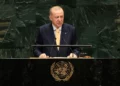El presidente de Turquía, Recep Tayyip Erdogan, habla durante la 81.ª sesión de la Asamblea General de la ONU en Nueva York, el 22 de septiembre de 2026.