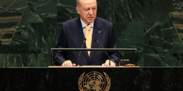 El presidente de Turquía, Recep Tayyip Erdogan, habla durante la 81.ª sesión de la Asamblea General de la ONU en Nueva York, el 22 de septiembre de 2026.
