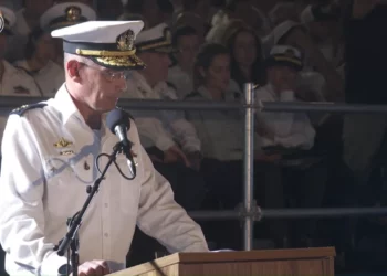 Israeli Navy chief Vice Adm. Eyal Harel speaks at an officers' graduation ceremony at the Haifa Naval Base, September 8, 2026. (Screenshot: Israel Defense Forces)