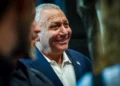 Gadi Eisenkot, leader of the Yashar party, at a campaign rally in Haifa, September 23, 2026. (Sharon Leibel/Flash90)
