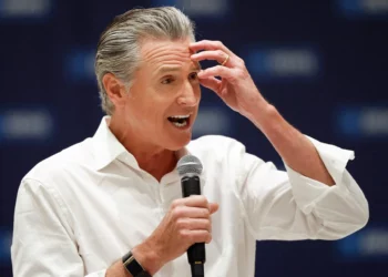 California Governor Gavin Newsom speaks at a rally September 5, 2026, in Monroe, North Carolina. (AP Photo/Nell Redmond)