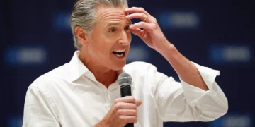 California Governor Gavin Newsom speaks at a rally September 5, 2026, in Monroe, North Carolina. (AP Photo/Nell Redmond)