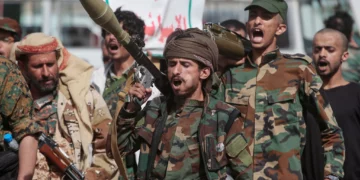 Yemen’s Houthi rebels march during a mobilization campaign in Sanaa, Yemen, September 10, 2026. (AP Photo)