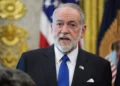 US Ambassador to Israel Mike Huckabee speaks during a meeting between the ambassadors of Israel and Lebanon in the Oval Office at the White House, April 23, 2026, in Washington. (AP Photo/Mark Schiefelbein)