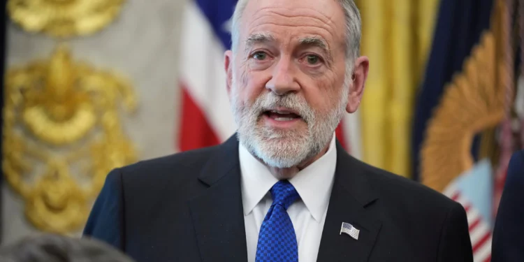 US Ambassador to Israel Mike Huckabee speaks during a meeting between the ambassadors of Israel and Lebanon in the Oval Office at the White House, April 23, 2026, in Washington. (AP Photo/Mark Schiefelbein)