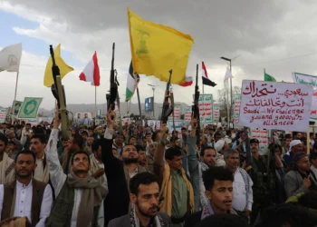 Houthi supporters attend a rally against the Saudi-led coalition in Sanaa, Yemen, July 31, 2026. (AP Photo/Osamah Abdulrahman)