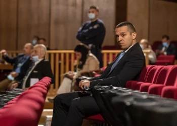 Ilias Kasidiaris, exdiputado de Amanecer Dorado, durante el juicio al partido en Atenas en octubre de 2020.
