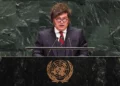 El presidente de Argentina, Javier Milei, habla durante la 81.ª sesión de la Asamblea General de las Naciones Unidas el 23 de septiembre de 2026.
