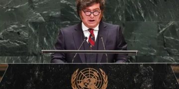 El presidente de Argentina, Javier Milei, habla durante la 81.ª sesión de la Asamblea General de las Naciones Unidas el 23 de septiembre de 2026.