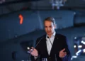 El primer ministro griego Kyriakos Mitsotakis durante una conferencia de prensa conjunta en el aeropuerto militar de Pafos, Chipre, 9 de marzo de 2026.