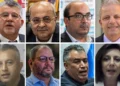 The first eight candidates on the Joint List's election slate: Top row (left to right): Yousef Jabareen, Ahmad Tibi, Sami Abou Shahadeh, Faten Ghattas. Bottom row: Bakr Awawdeh, Ofer Cassif, Youssef Atauna, Maha Karkabi Sabbah. (Menahem Kahana / AFP, Yonatan Sindel/Flash90, Chaim Goldberg/Flash90, Courtesy of Israeli Communist Party, Screenshots)