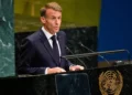 France’s President Emmanuel Macron speaks during the 81st session of the United Nations General Assembly at United Nations headquarters, September 22, 2026. (AP/Yuki Iwamura)