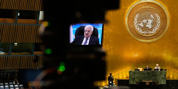 El presidente de la Autoridad Palestina, Mahmoud Abbas, habla por video pregrabado ante la 81.ª Asamblea General de la ONU el 24 de septiembre de 2026.