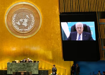 Palestinian Authority President Mahmoud Abbas speaks via pre-recorded video after being denied a visa to attend in person during the 81st session of the United Nations General Assembly at United Nations headquarters, September 24, 2026. (AP Photo/Seth Wenig)