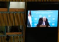 El presidente de la Autoridad Palestina, Mahmoud Abbas, habla por video pregrabado durante la 81.ª sesión de la Asamblea General de la ONU, el 24 de septiembre de 2026.