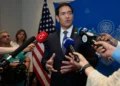 US Secretary of State Marco Rubio meets with reporters in Barranquilla, Colombia, September 8, 2026. (AP Photo/Fernando Vergara, Pool)