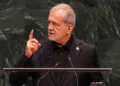 El presidente de Irán, Masoud Pezeshkian, habla durante la 81.ª sesión de la Asamblea General de la ONU el 23 de septiembre de 2026.