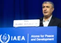 Mohammad Eslami, Head of Iran's Atomic Energy Organization (AEOI), speaks during the 69th regular plenary session of the International Atomic Energy Agency (IAEA) at its headquarters in Vienna, Austria on September 15, 2025. (Joe Klamar/AFP)