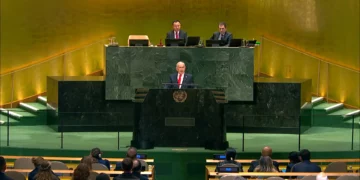 El primer ministro Benjamín Netanyahu habla durante la 81.ª sesión de la Asamblea General de la ONU el 24 de septiembre de 2026.