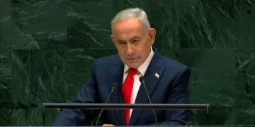 El primer ministro Benjamín Netanyahu habla durante la 81.ª sesión de la Asamblea General de la ONU el 24 de septiembre de 2026.