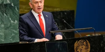 El primer ministro israelí Benjamín Netanyahu habla durante la 81.ª sesión de la Asamblea General de la ONU el 24 de septiembre de 2026.