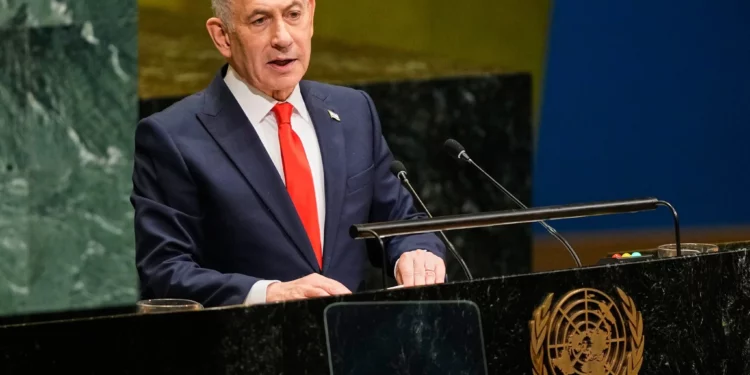 El primer ministro israelí Benjamín Netanyahu habla durante la 81.ª sesión de la Asamblea General de la ONU el 24 de septiembre de 2026.