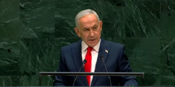 El primer ministro Benjamín Netanyahu habla durante la 81.ª sesión de la Asamblea General de la ONU el 24 de septiembre de 2026.