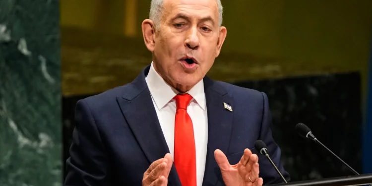 El primer ministro Benjamín Netanyahu habla durante la 81.ª sesión de la Asamblea General de la ONU el 24 de septiembre de 2026.