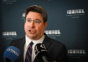 Ofir Akunis, Israeli Consul General in New York, attends the Israel Day Parade in New York City, May 31, 2026. (Arie Leib Abrams/Flash90)
