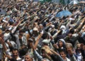 Combatientes hutíes durante la celebración de Eid al-Ghadir en Saná, Yemen, el 4 de junio de 2026.