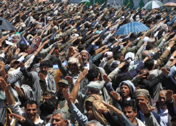 Combatientes hutíes durante la celebración de Eid al-Ghadir en Saná, Yemen, el 4 de junio de 2026.