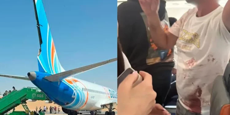 Pasajero con la camisa ensangrentada a bordo de un vuelo de flydubai entre Dubái y Tel Aviv durante una emergencia en pleno vuelo, 30 de septiembre de 2026.