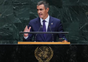 El presidente del Gobierno español, Pedro Sánchez Pérez-Castejón, interviene ante la 81.ª sesión de la Asamblea General de la ONU el 23 de septiembre de 2026.