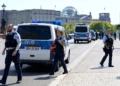 Illustrative: Police officers guard a bridge in Berlin, Germany, August 13, 2025. (AP Photo/Ebrahim Noroozi)